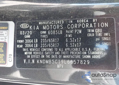2020 Kia Sedona Lx z USA, uszkodzony, nr VIN KNDMB5C19L6657829
